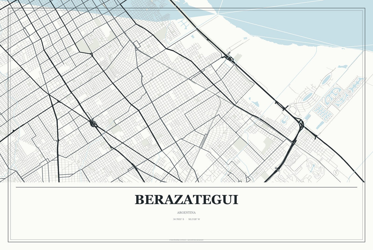 Berazategui, Argentina City Map Aluminum Sign in Gallery Air style