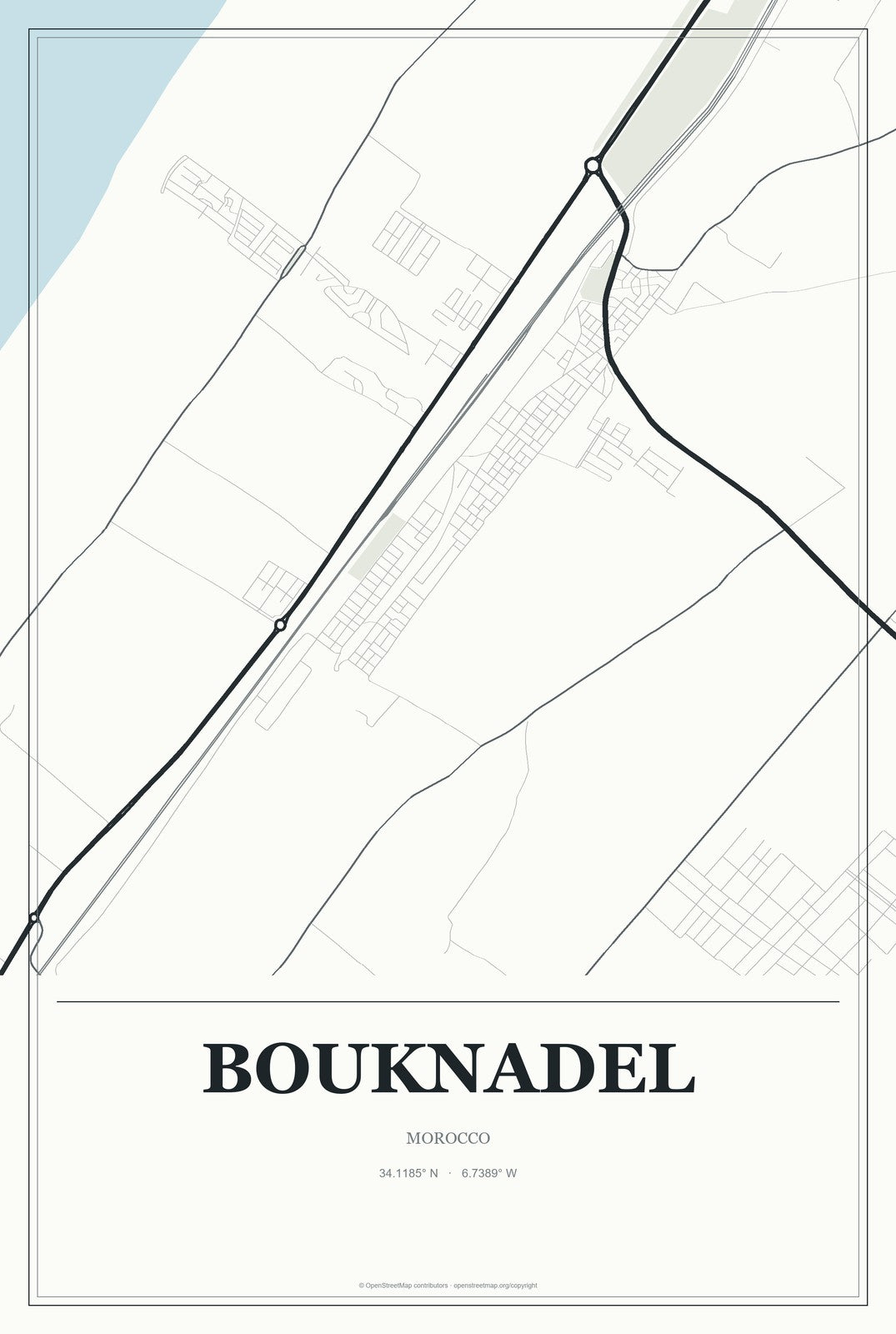 Bouknadel, Morocco City Map Aluminum Sign in Gallery Air style