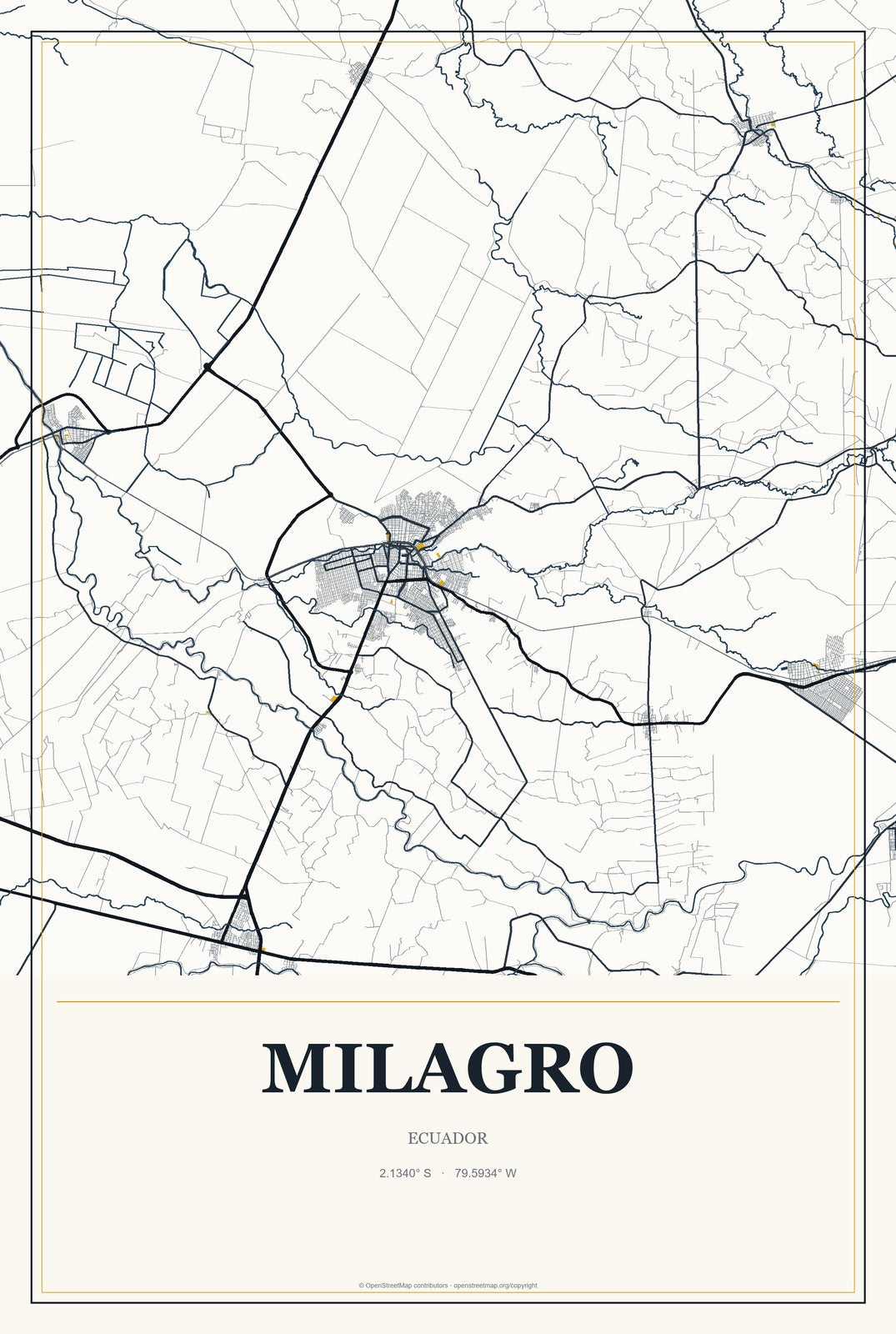 Milagro, Ecuador City Map Aluminum Sign in Citrine Modern style