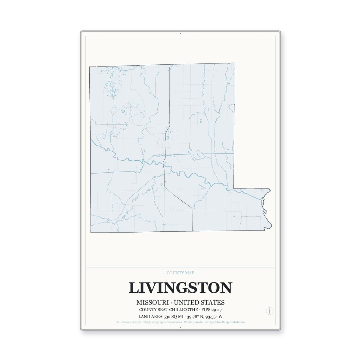 Livingston County, Missouri Map Aluminum Sign in Gallery Air style