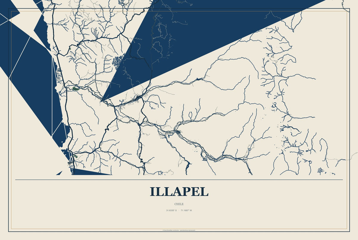 Illapel, Chile City Map Aluminum Sign in Coastal Cutout style