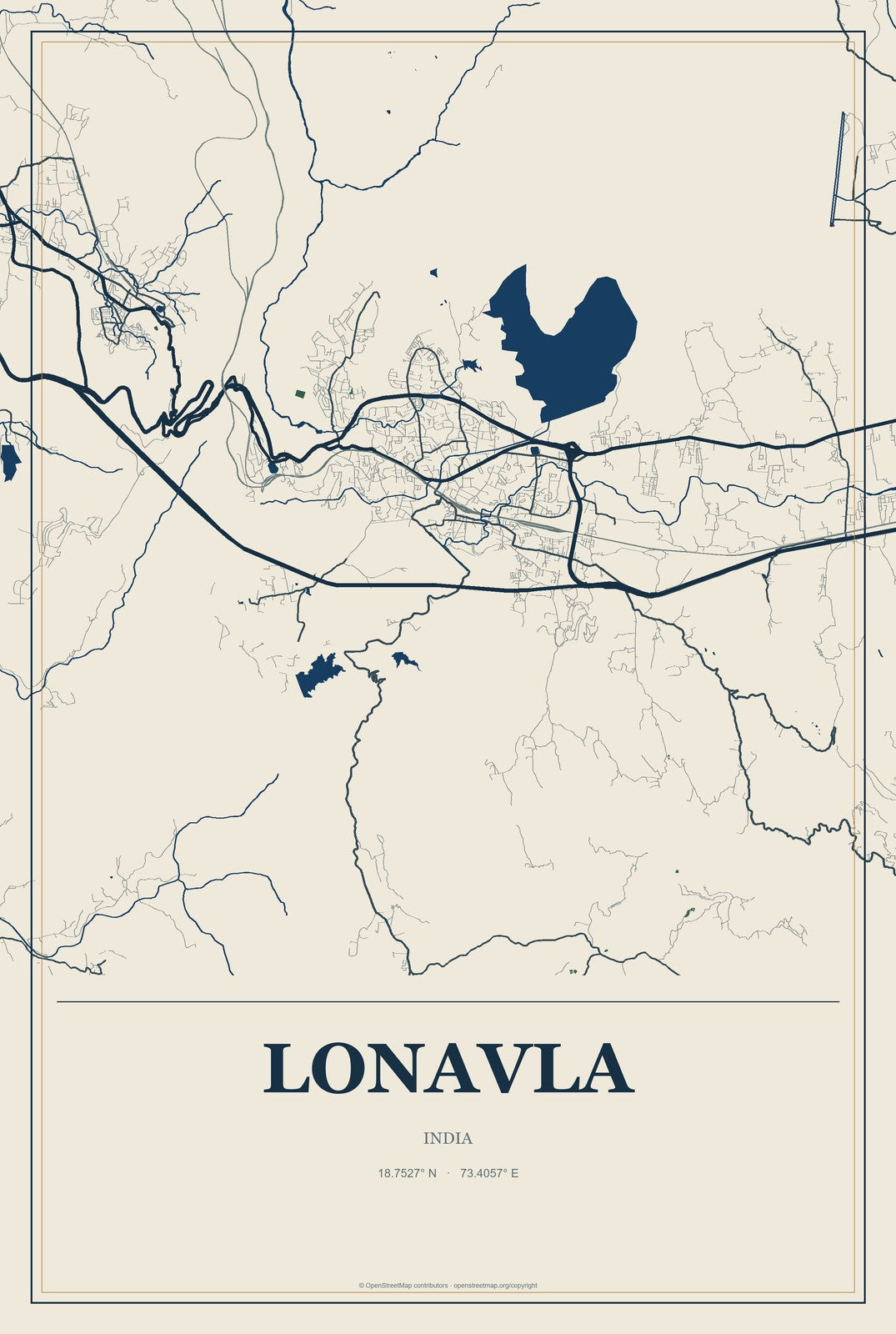 Lonavla, India City Map Aluminum Sign in Coastal Cutout style