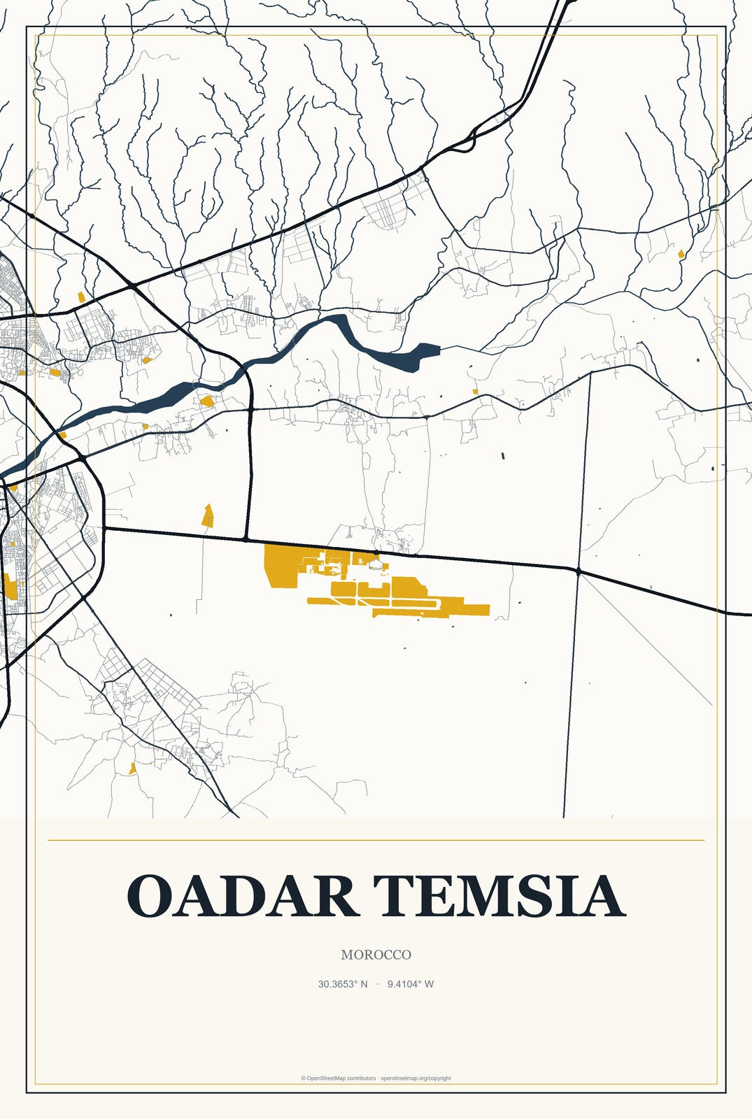 Oadar Temsia, Morocco City Map Aluminum Sign in Citrine Modern style
