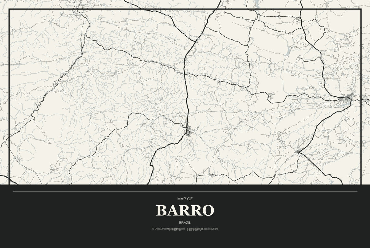 Barro, Brazil City Map Aluminum Sign in Museum Plaque style