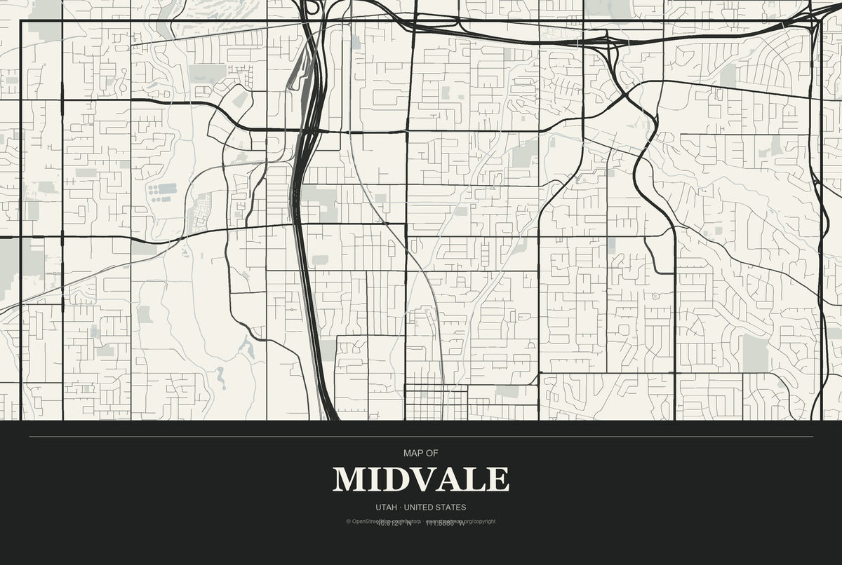 Midvale, Utah City Map Aluminum Sign in Museum Plaque style