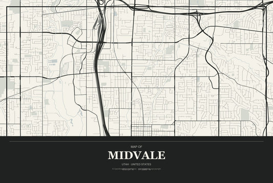 Midvale, Utah City Map Aluminum Sign in Museum Plaque style