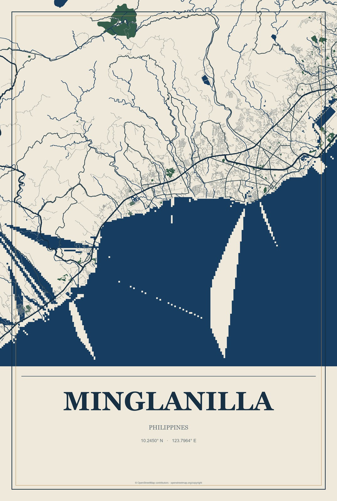 Minglanilla, Philippines City Map Aluminum Sign in Coastal Cutout style