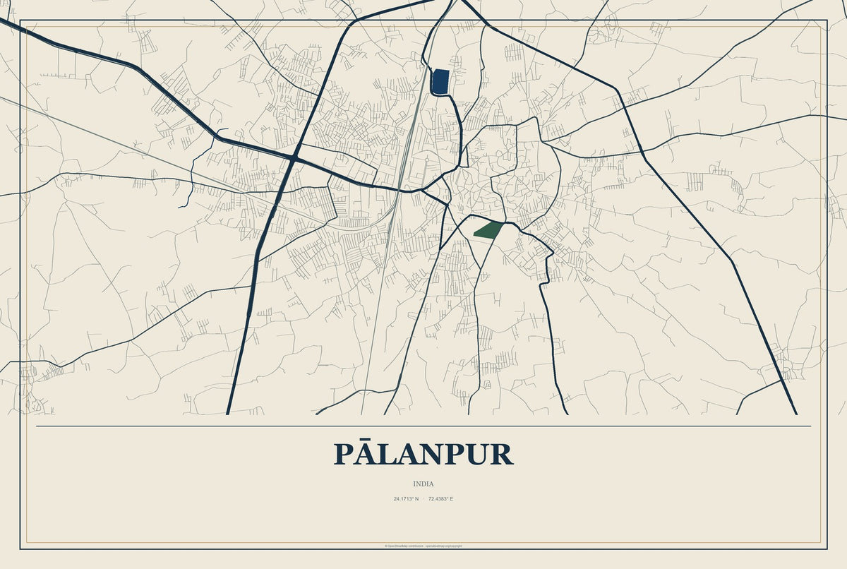 Pālanpur, India City Map Aluminum Sign in Coastal Cutout style