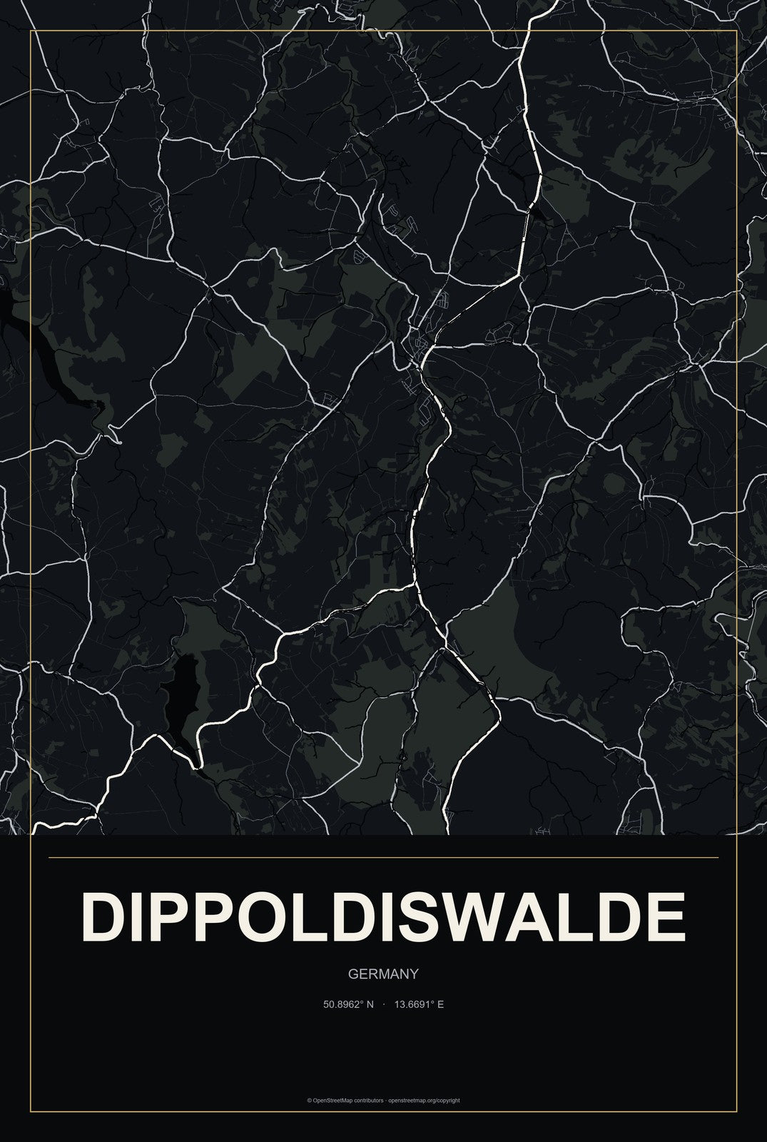 Dippoldiswalde, Germany City Map Aluminum Sign in Metropolitan Noir style