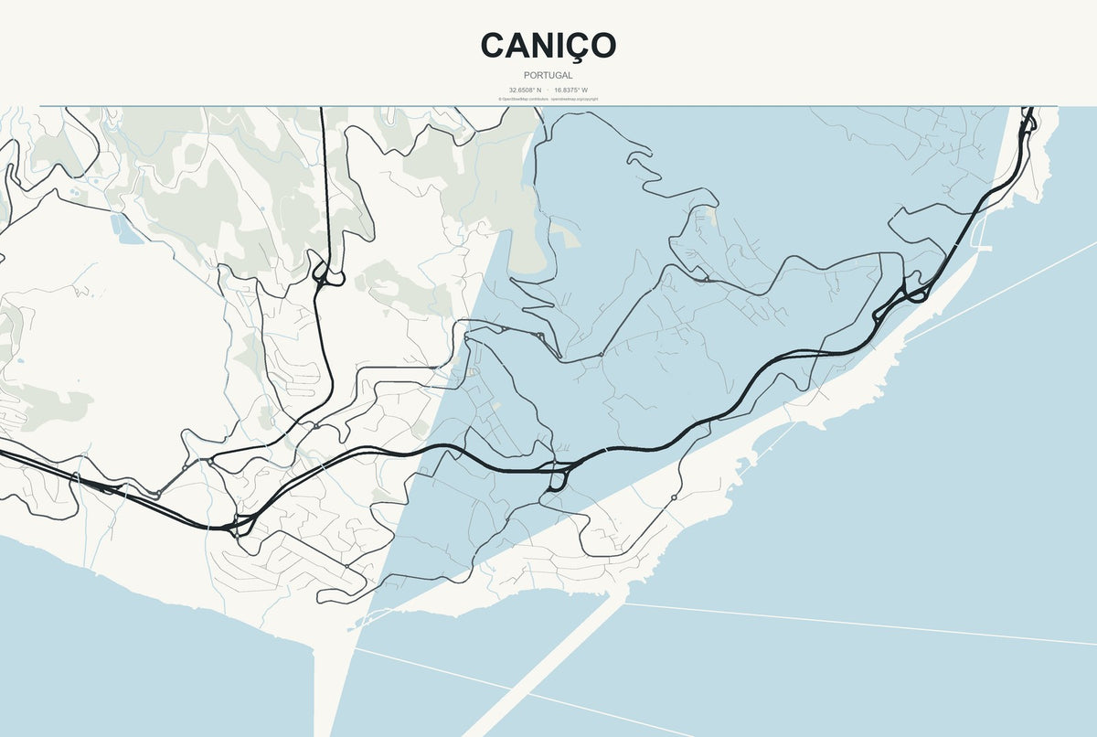 Caniço, Portugal City Map Aluminum Sign in Headline Atlas style