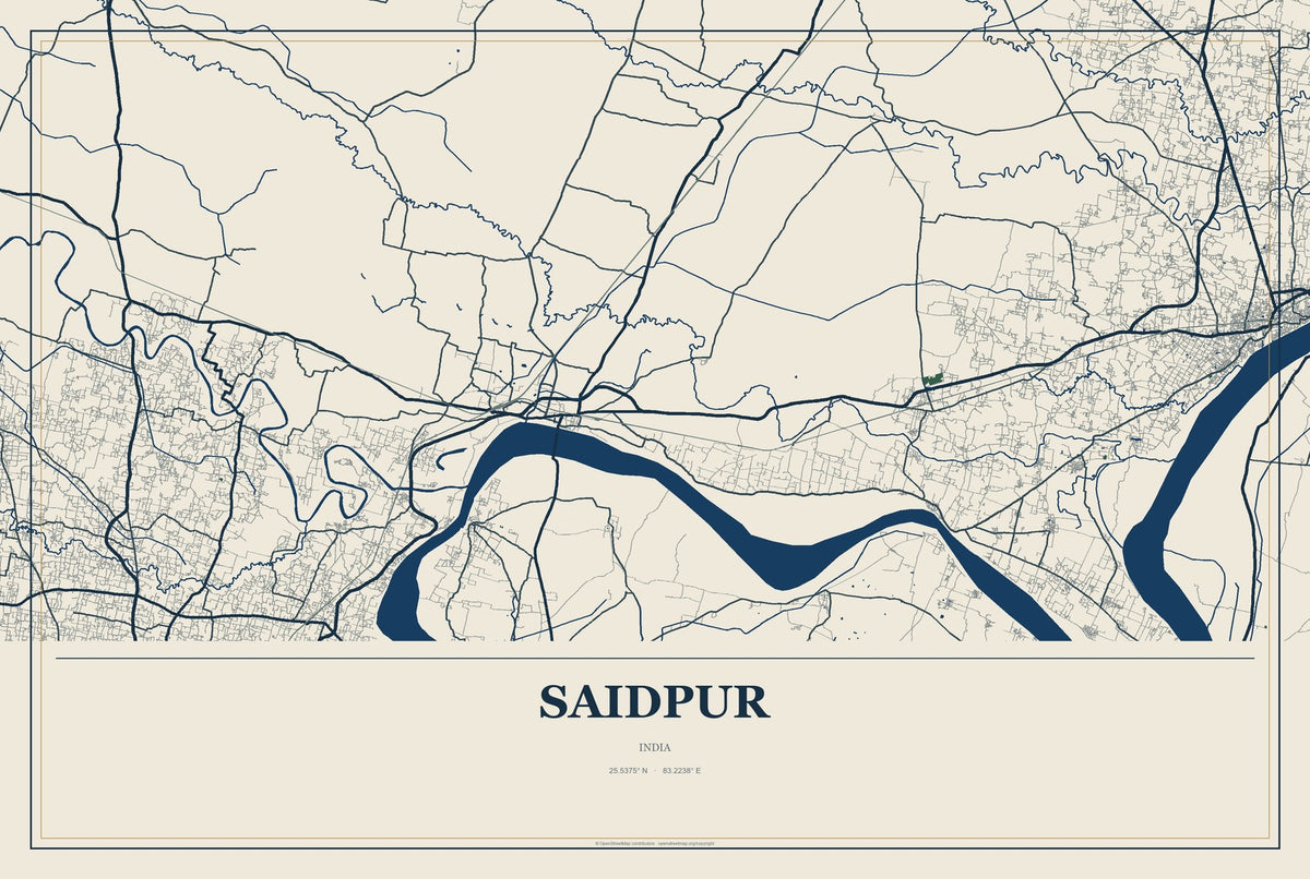 Saidpur, India City Map Aluminum Sign in Coastal Cutout style