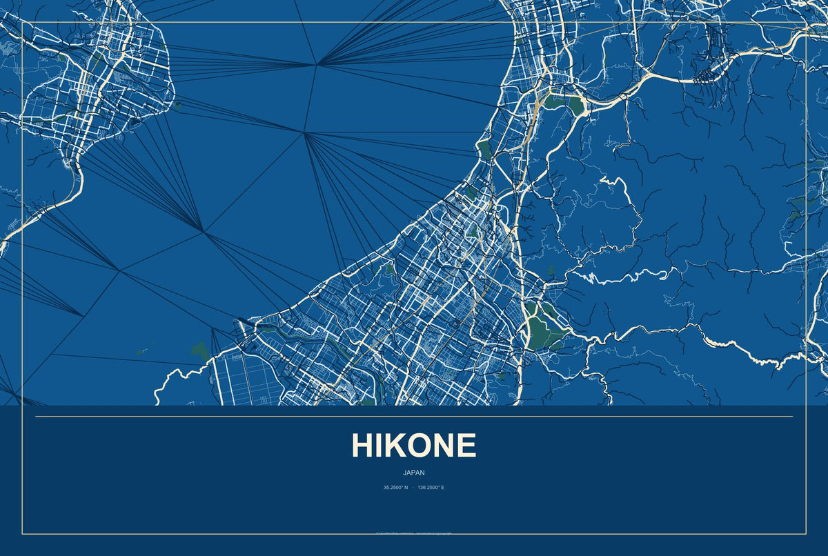 Hikone, Japan City Map Aluminum Sign in Harbor Cobalt style