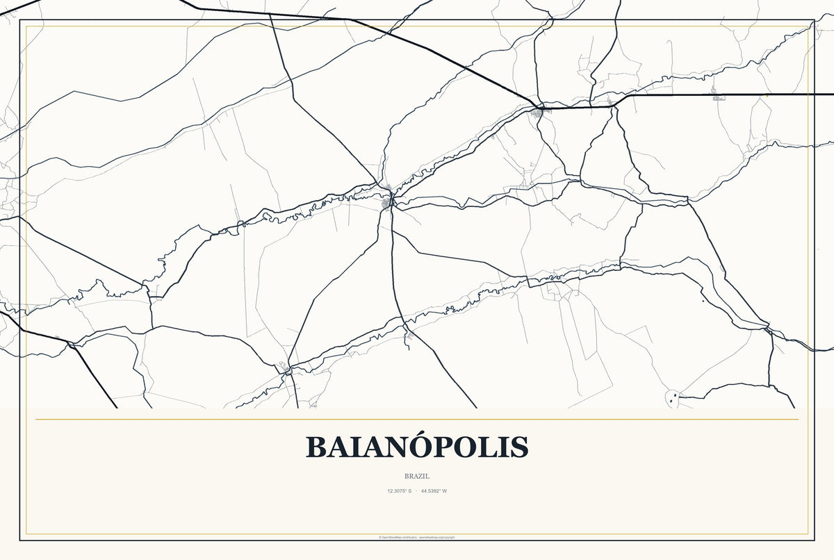 Baianópolis, Brazil City Map Aluminum Sign in Citrine Modern style
