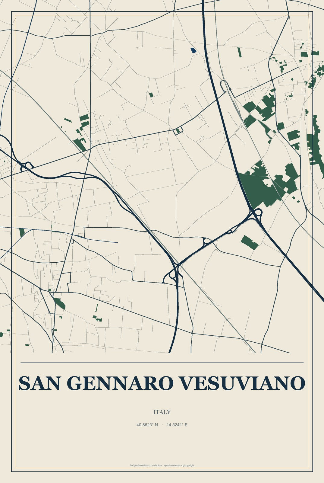 San Gennaro Vesuviano, Italy City Map Aluminum Sign in Coastal Cutout style
