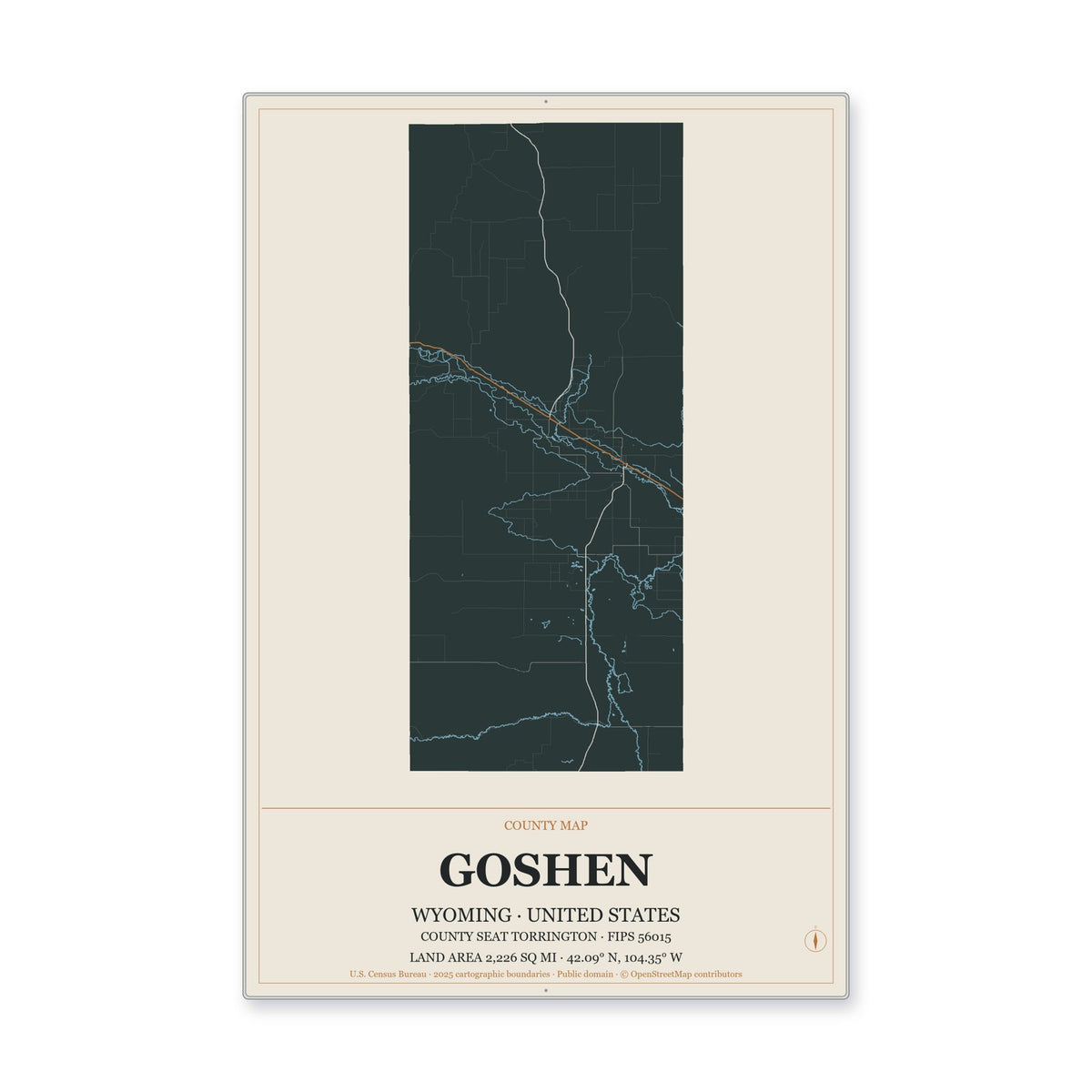 Goshen County, Wyoming Map Aluminum Sign in Headline Atlas style