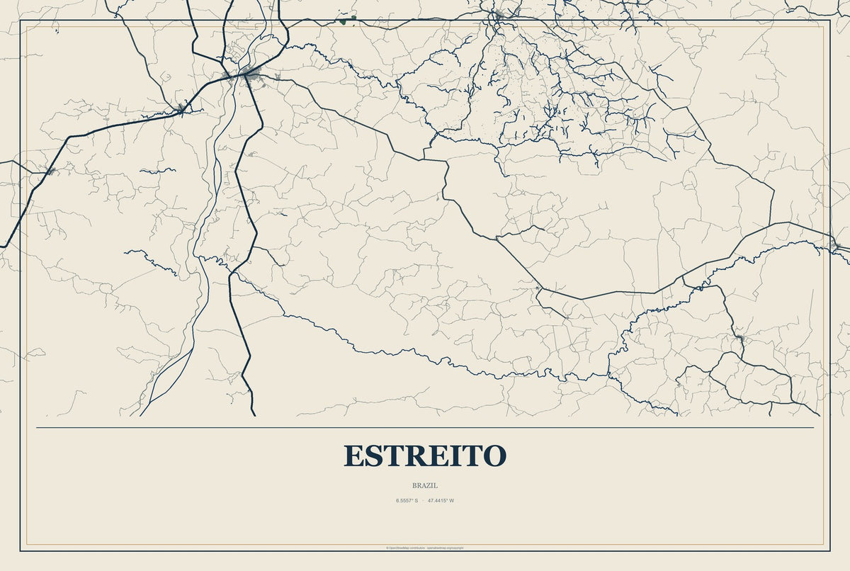 Estreito, Brazil City Map Aluminum Sign in Coastal Cutout style