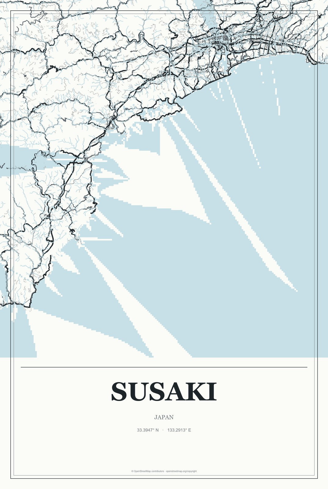 Susaki, Japan City Map Aluminum Sign in Gallery Air style