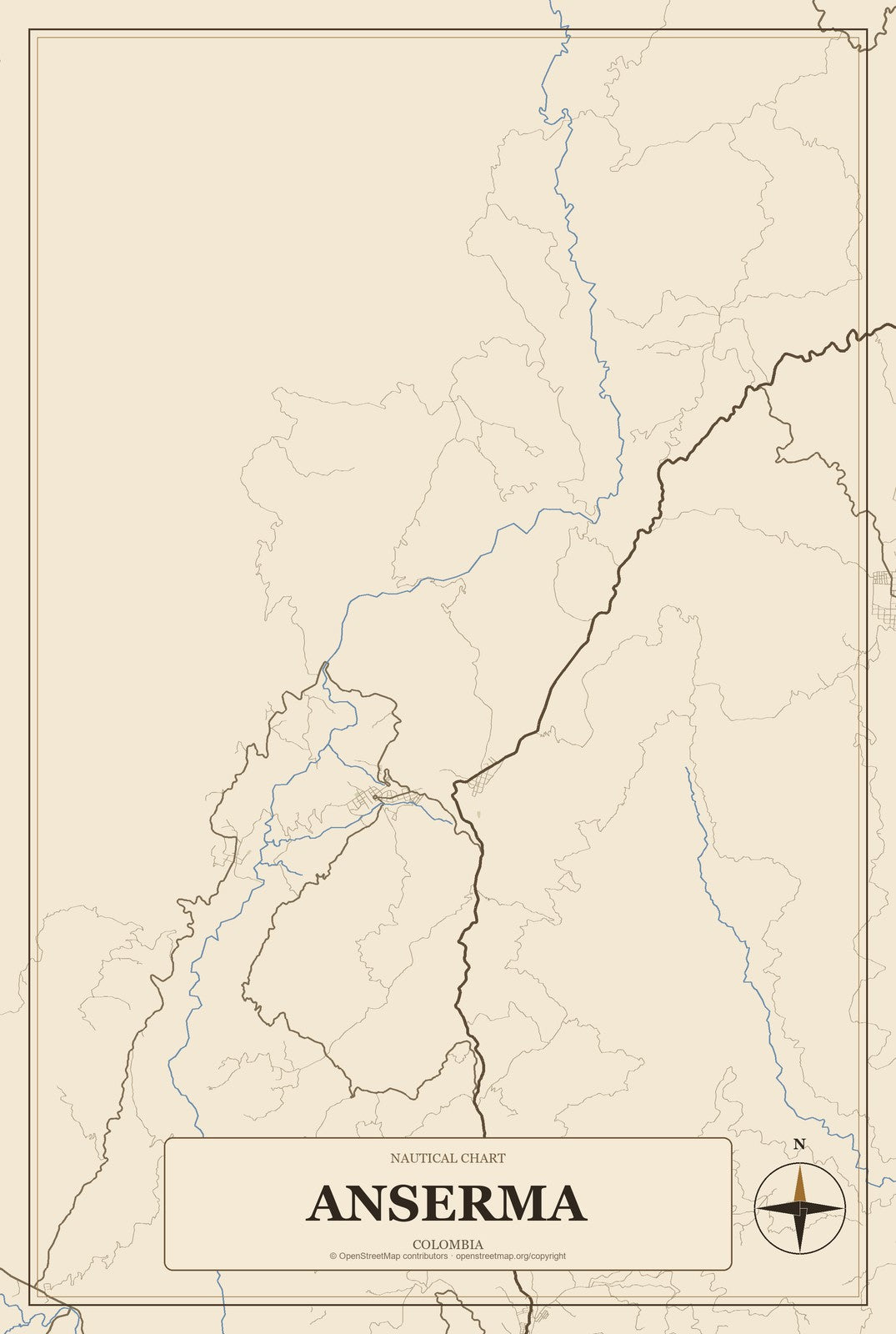 Anserma, Colombia City Map Aluminum Sign in Heritage Nautical style