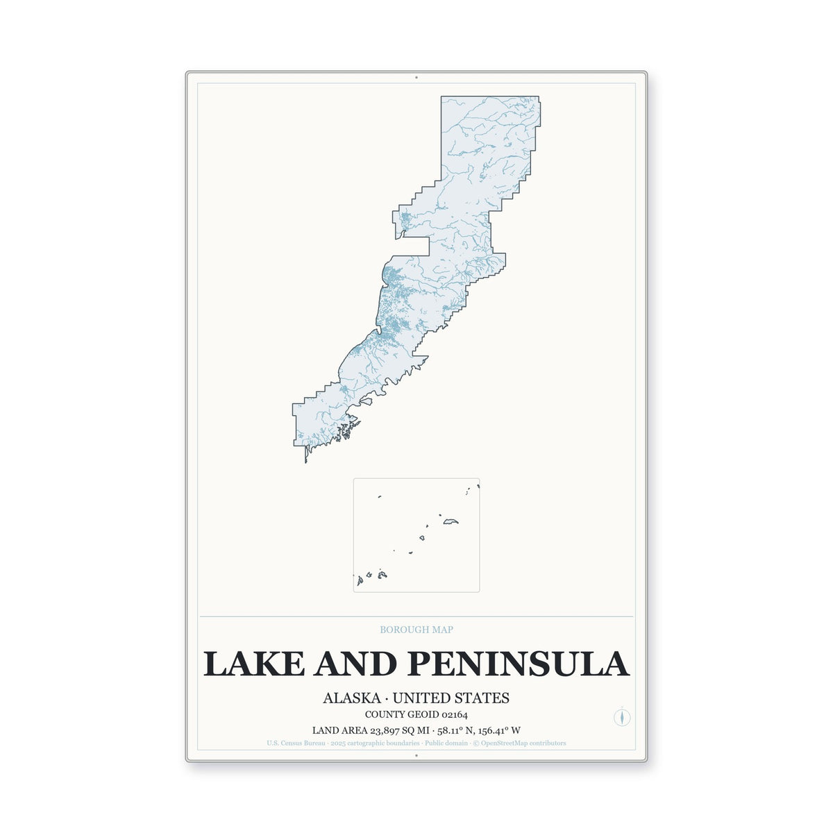 Lake and Peninsula Borough, Alaska Map Aluminum Sign in Gallery Air style