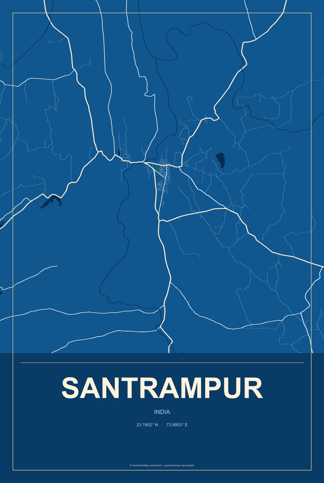 Santrampur, India City Map Aluminum Sign in Harbor Cobalt style