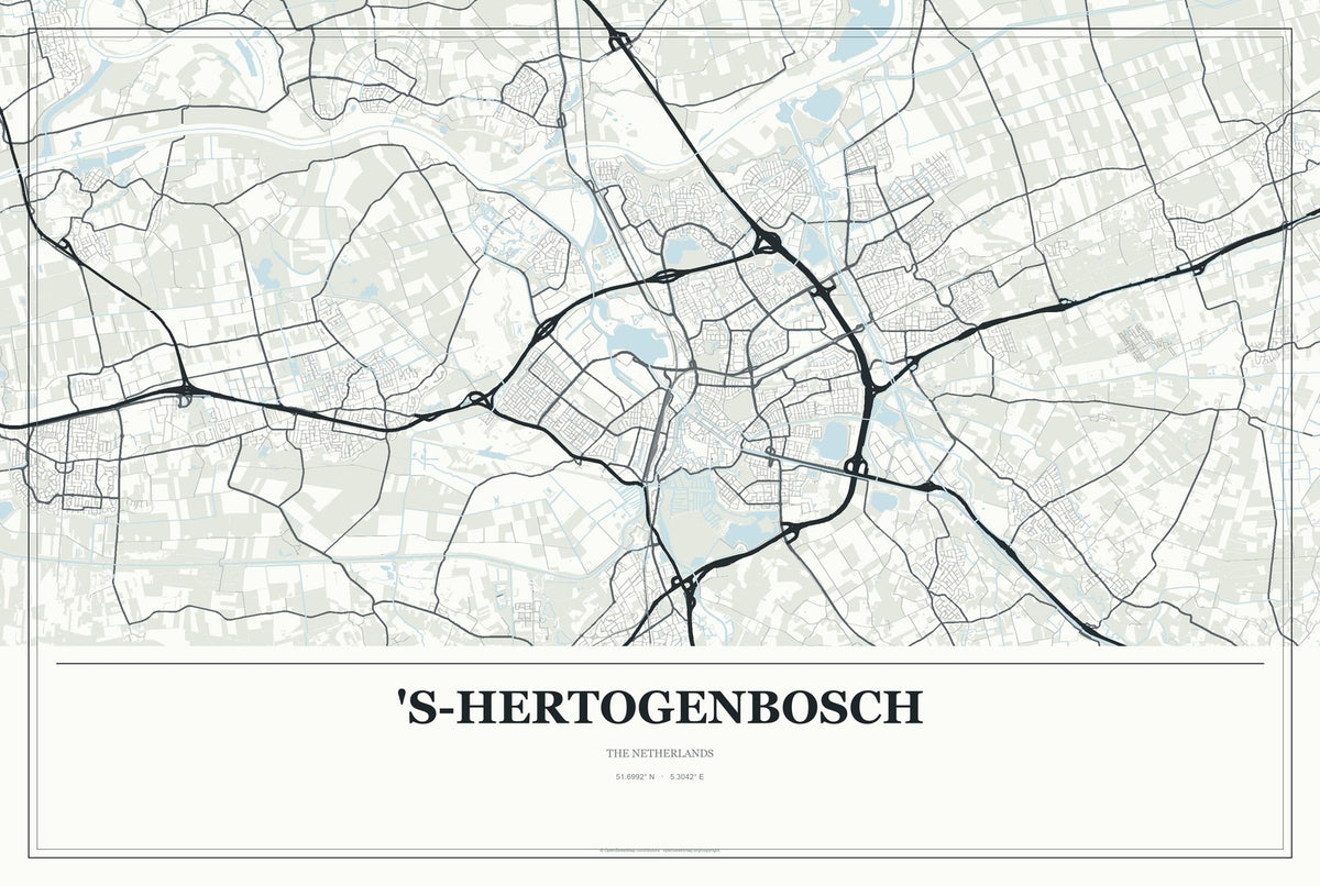 's-Hertogenbosch, The Netherlands City Map Aluminum Sign in Gallery Air style