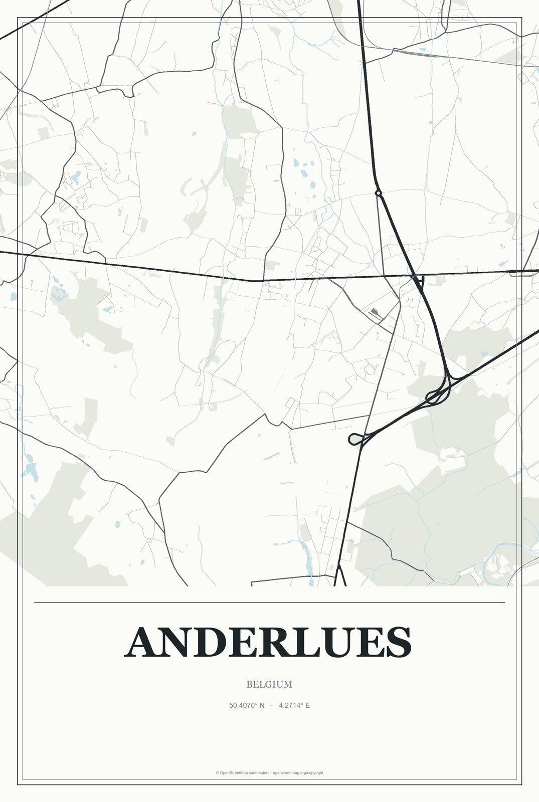 Anderlues, Belgium City Map Aluminum Sign in Gallery Air style