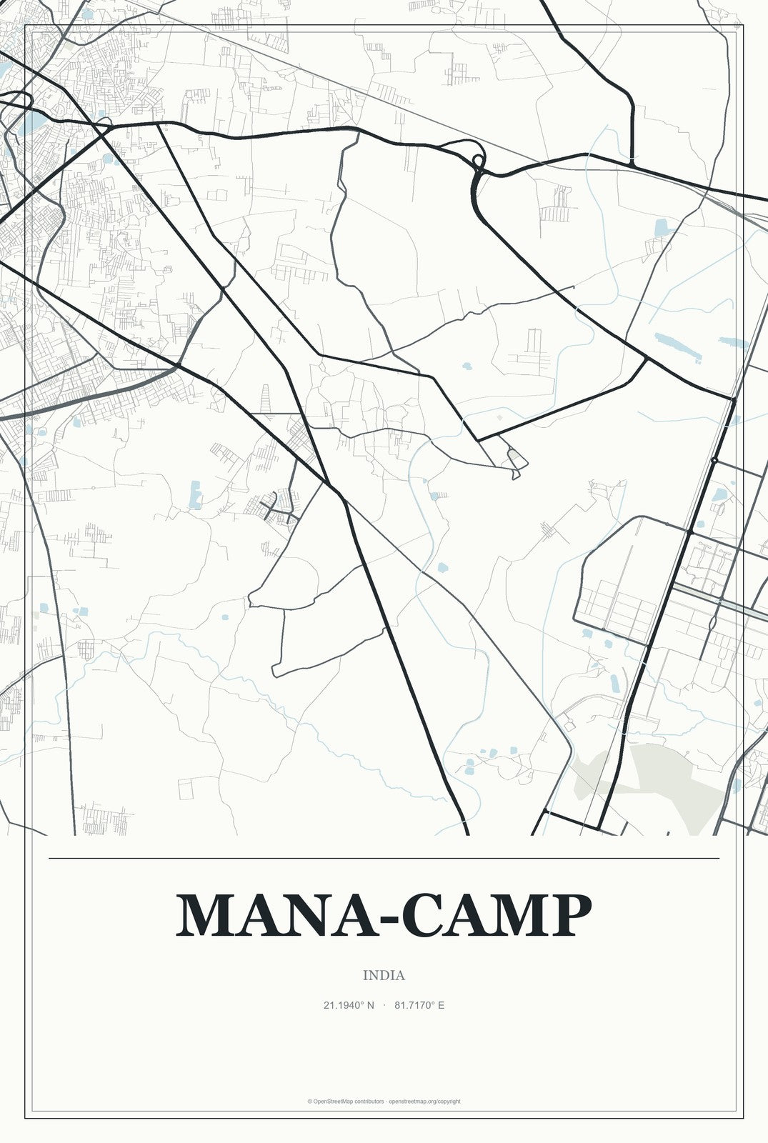 Mana-Camp, India City Map Aluminum Sign in Gallery Air style