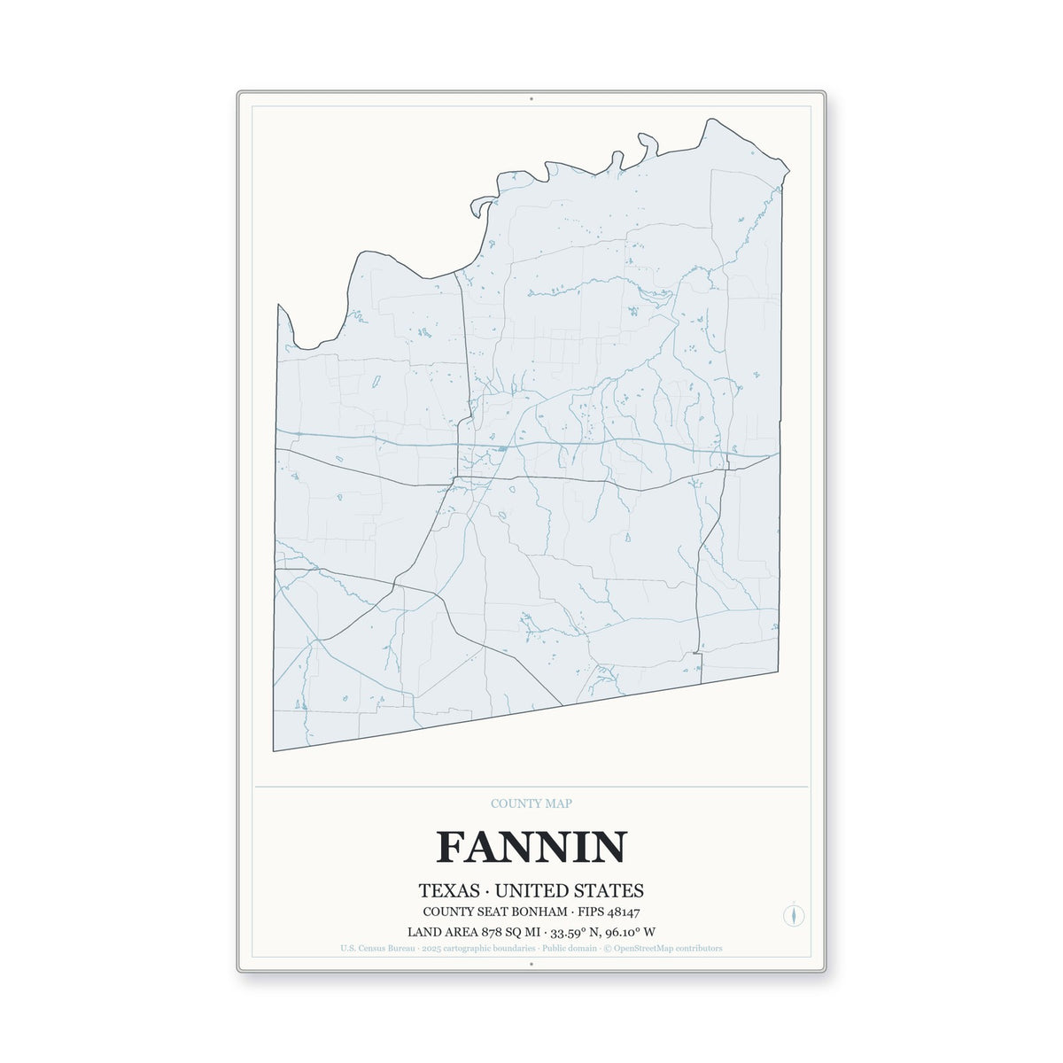 Fannin County, Texas Map Aluminum Sign in Gallery Air style