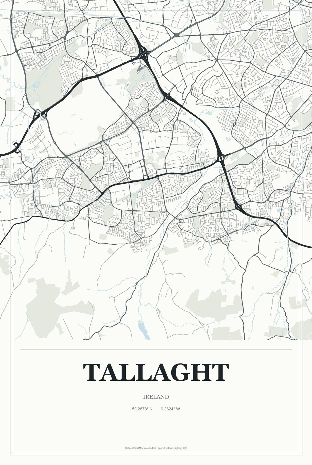 Tallaght, Ireland City Map Aluminum Sign in Gallery Air style