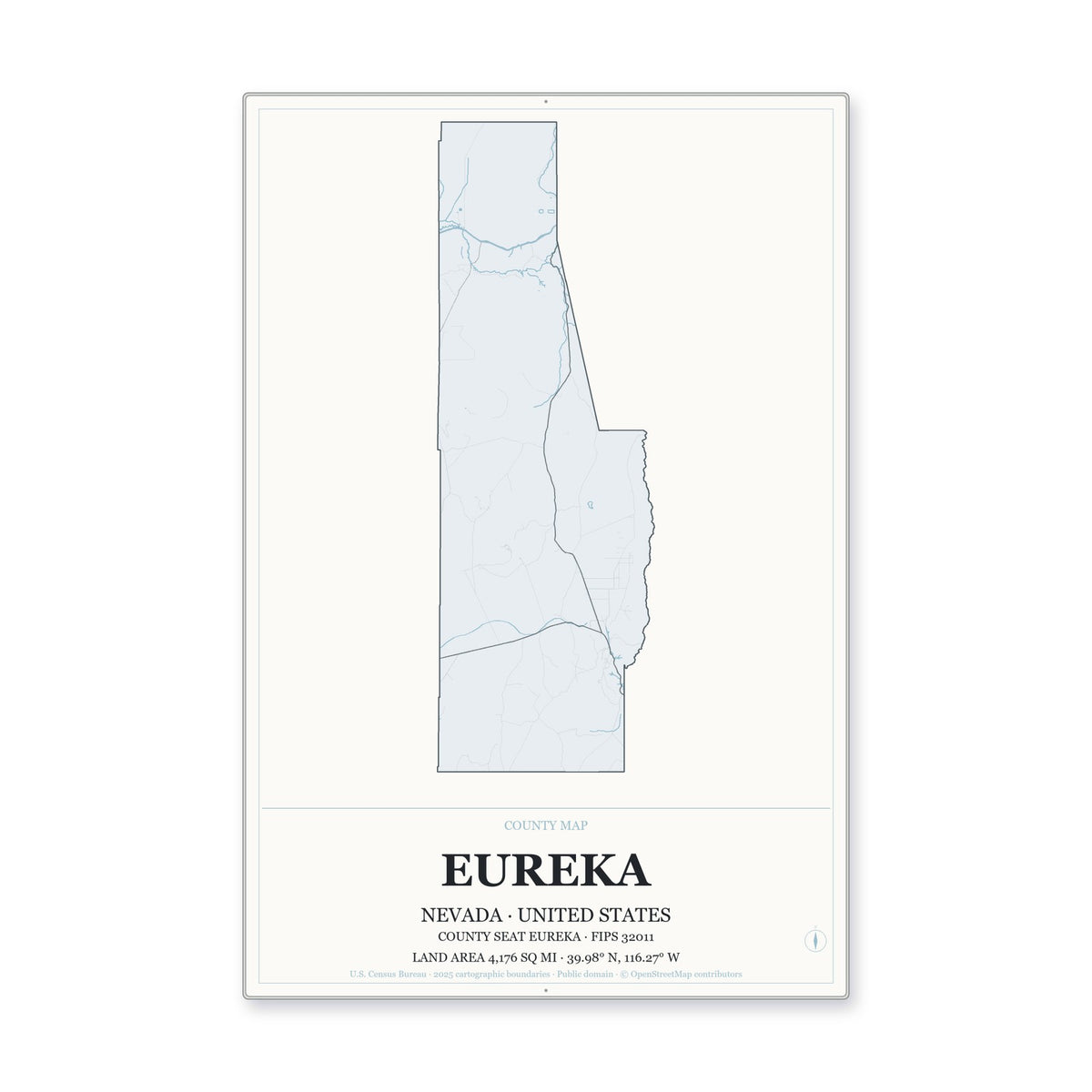 Eureka County, Nevada Map Aluminum Sign in Gallery Air style