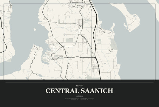 Central Saanich, Canada City Map Aluminum Sign in Museum Plaque style