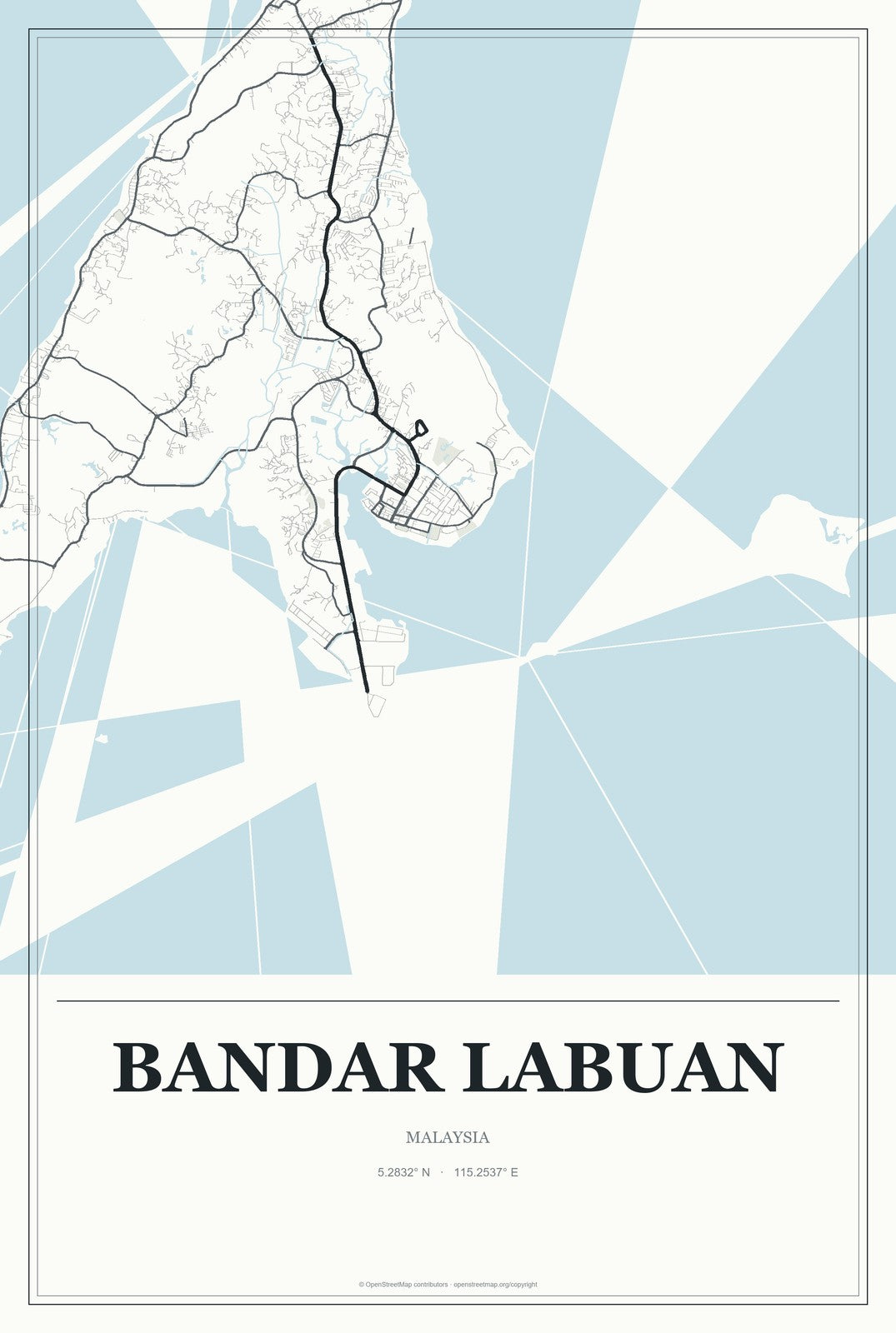 Bandar Labuan, Malaysia City Map Aluminum Sign in Gallery Air style