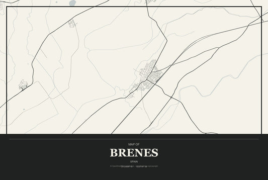 Brenes, Spain City Map Aluminum Sign in Museum Plaque style