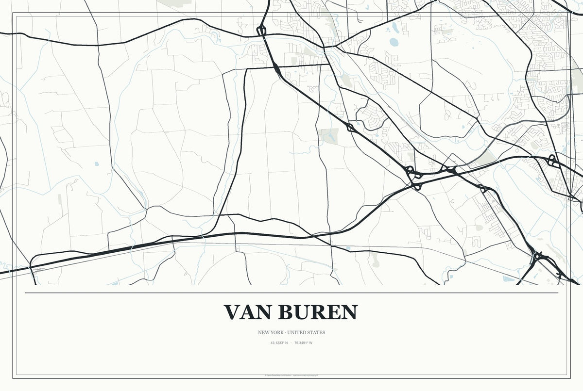 Van Buren, New York City Map Aluminum Sign in Gallery Air style