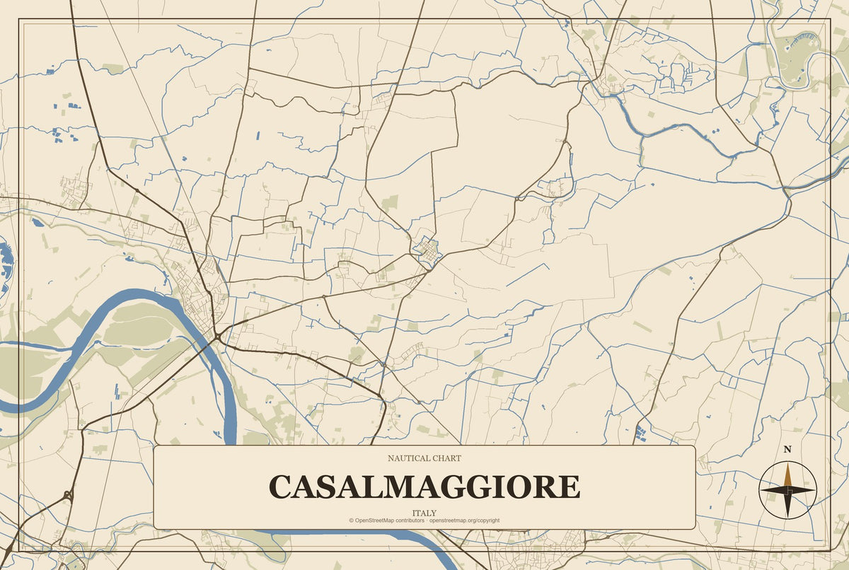 Casalmaggiore, Italy City Map Aluminum Sign in Heritage Nautical style
