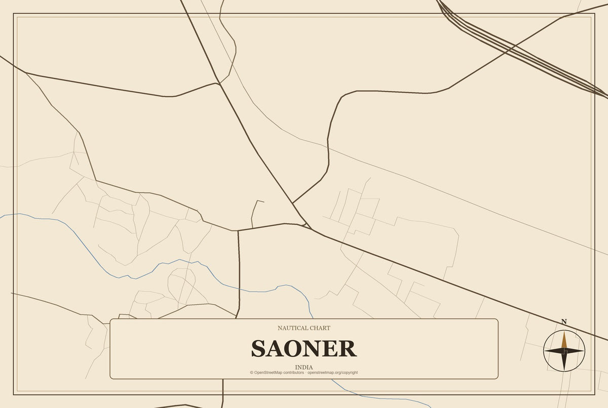 Saoner, India City Map Aluminum Sign in Heritage Nautical style