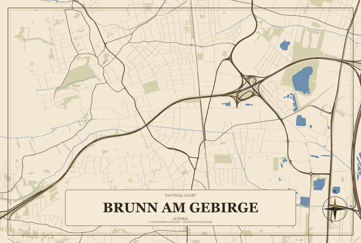 Brunn am Gebirge, Austria City Map Aluminum Sign in Heritage Nautical style