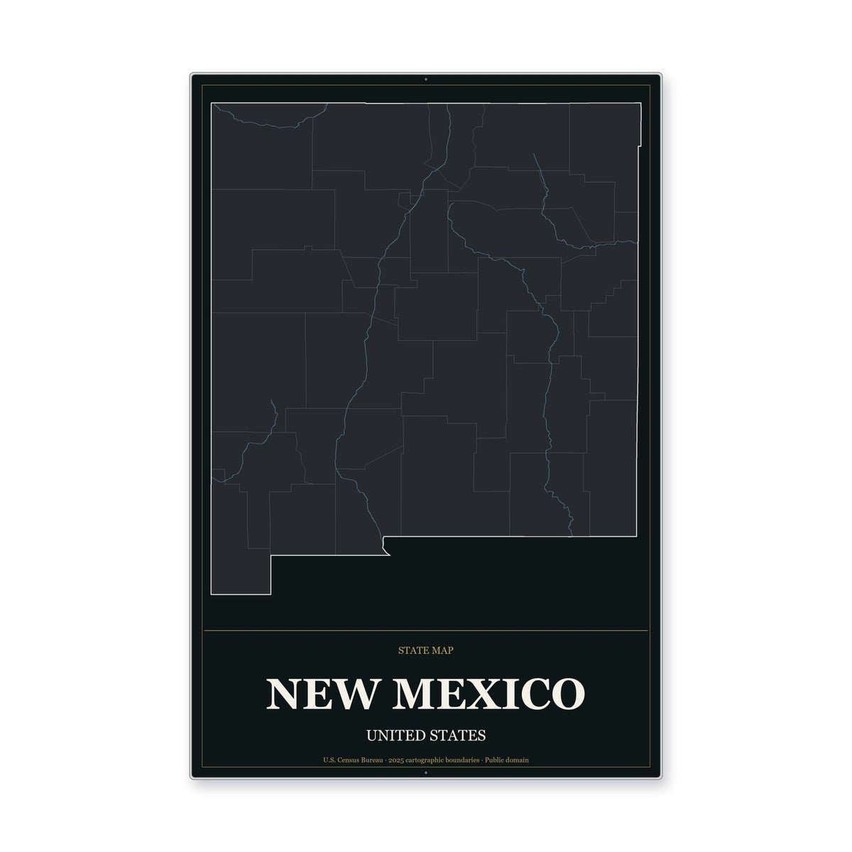 New Mexico state map aluminum sign in Metropolitan Noir style