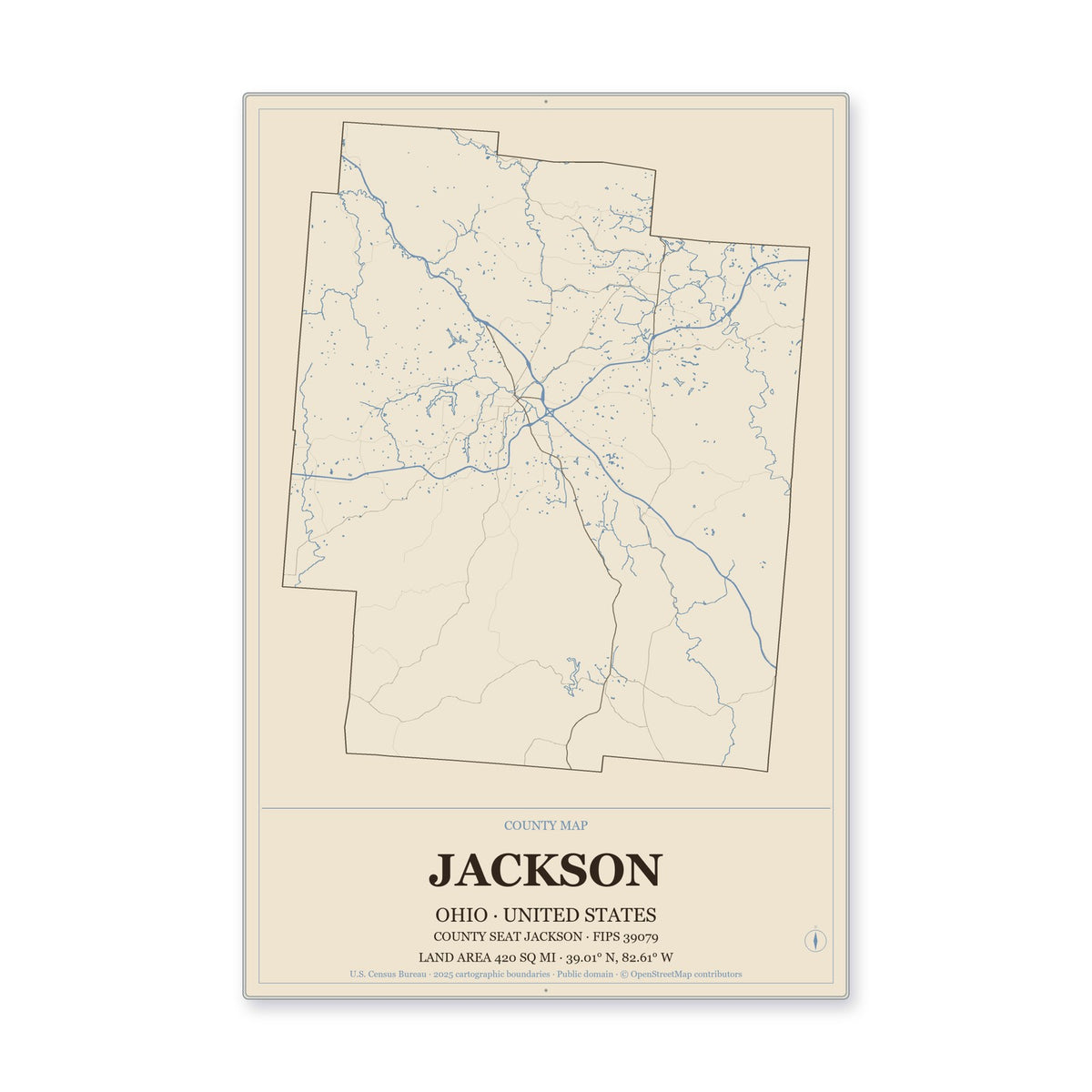 Jackson County, Ohio Map Aluminum Sign in Heritage Nautical style