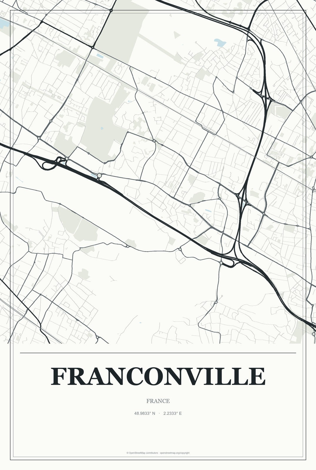 Franconville, France City Map Aluminum Sign in Gallery Air style
