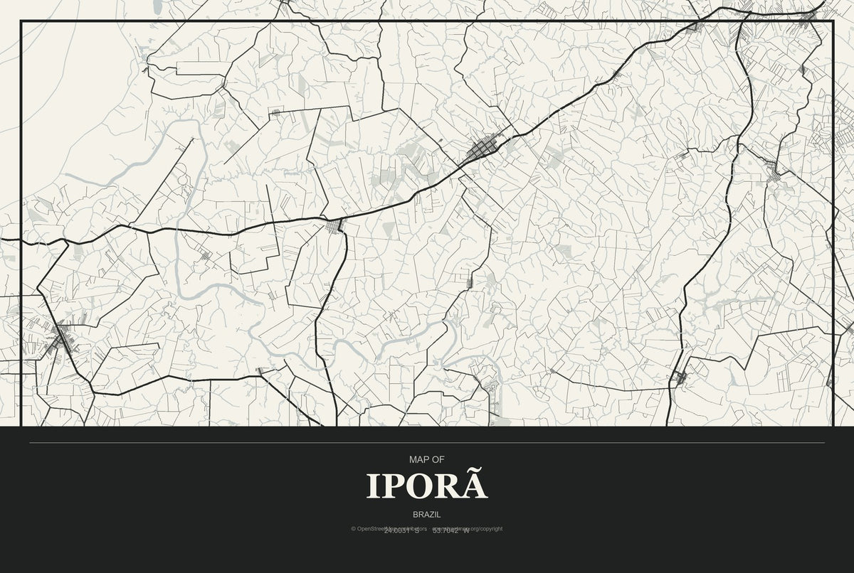 Iporã, Brazil City Map Aluminum Sign in Museum Plaque style