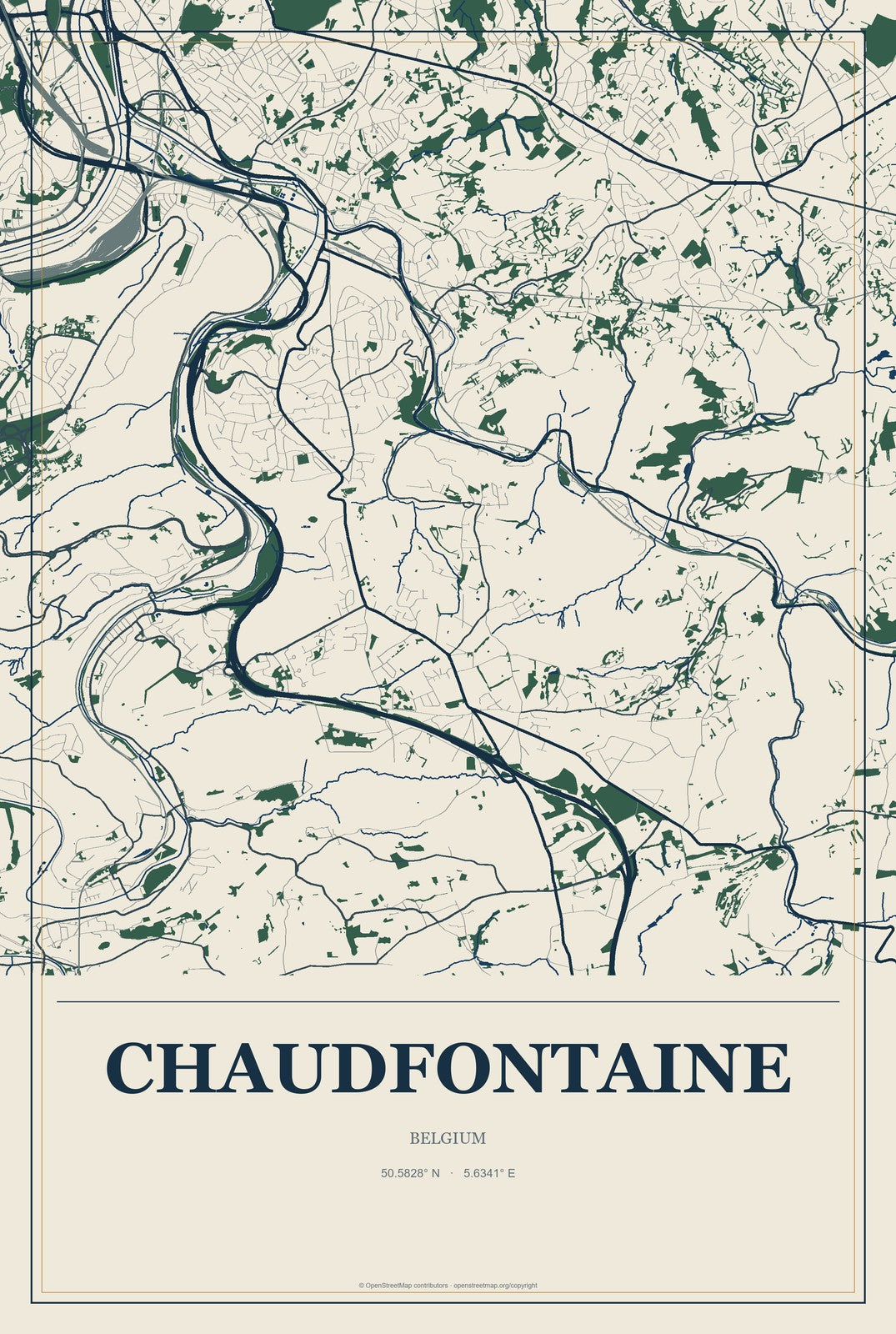 Chaudfontaine, Belgium City Map Aluminum Sign in Coastal Cutout style