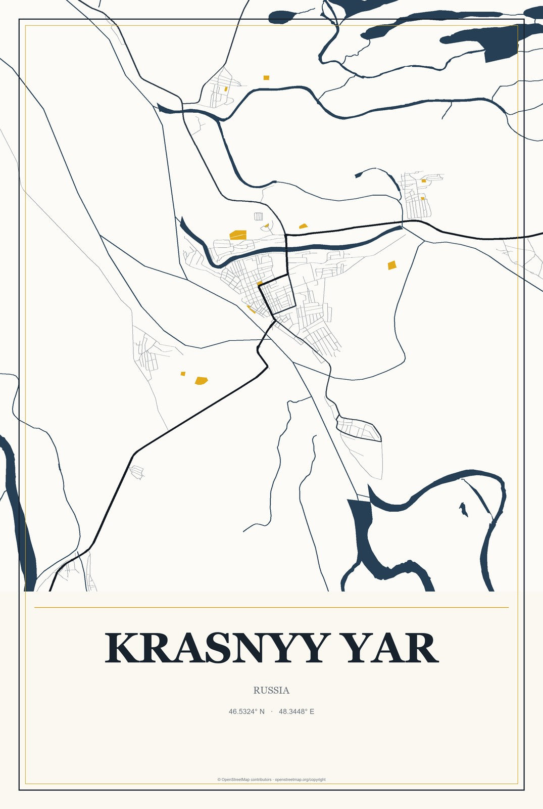 Krasnyy Yar, Russia City Map Aluminum Sign in Citrine Modern style