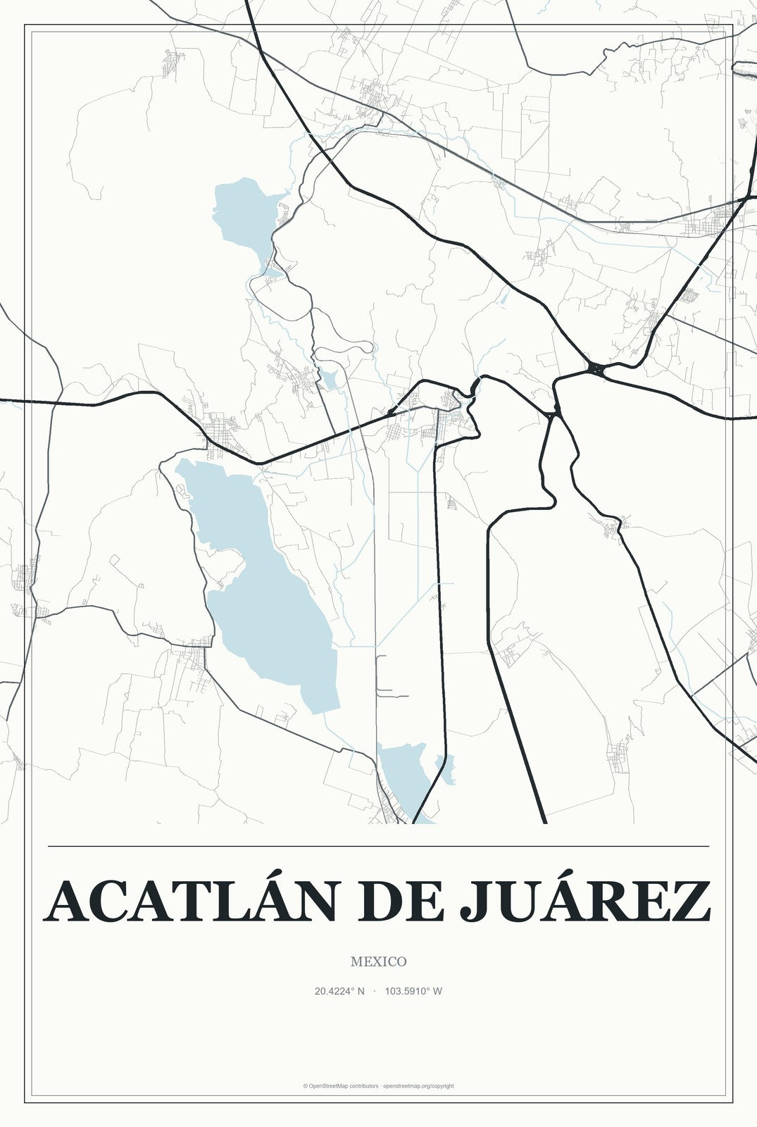 Acatlán de Juárez, Mexico City Map Aluminum Sign in Gallery Air style