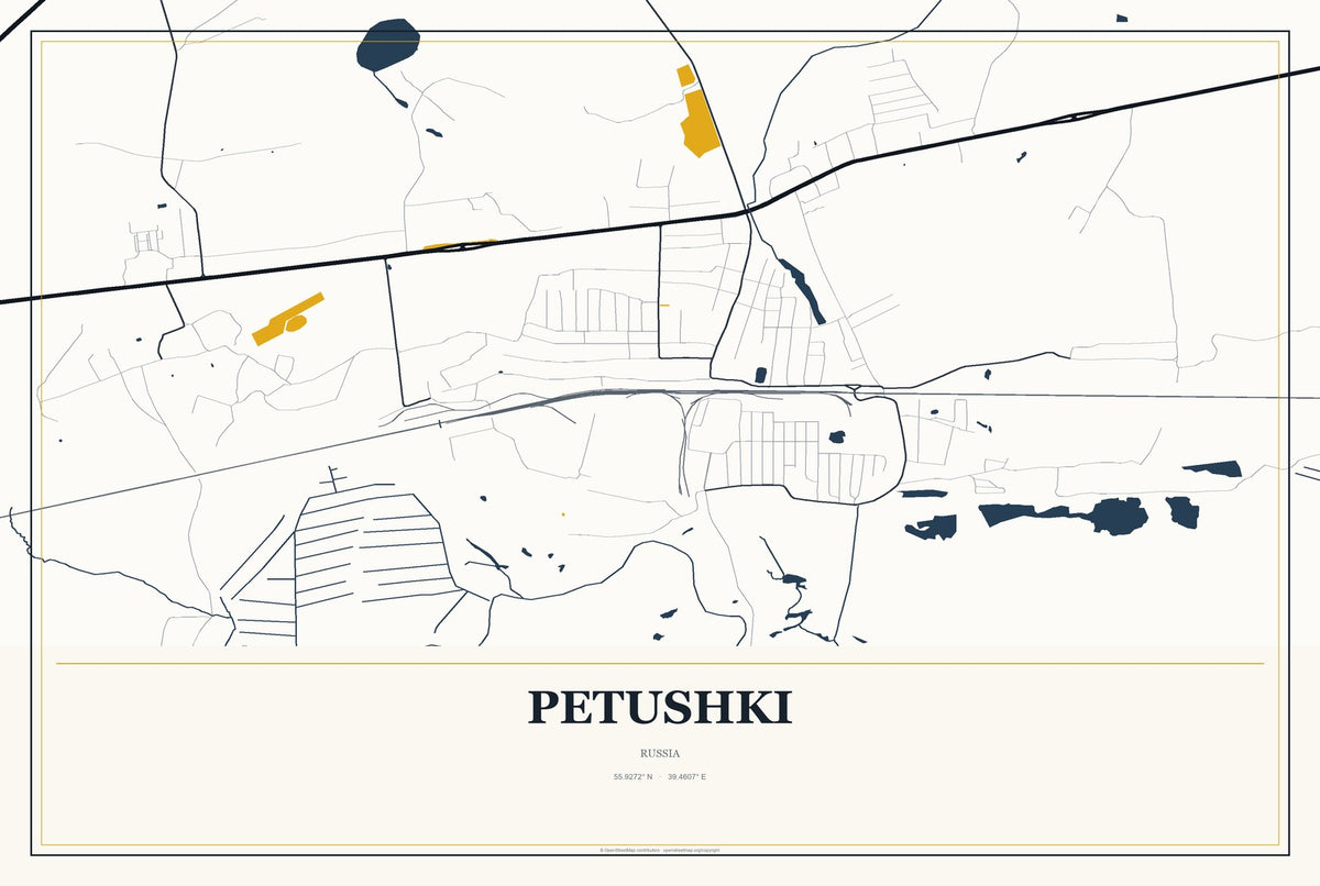 Petushki, Russia City Map Aluminum Sign in Citrine Modern style