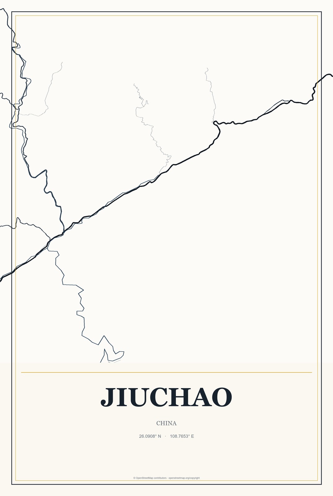 Jiuchao, China City Map Aluminum Sign in Citrine Modern style