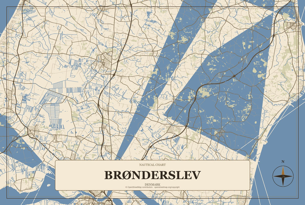 Brønderslev, Denmark City Map Aluminum Sign in Heritage Nautical style