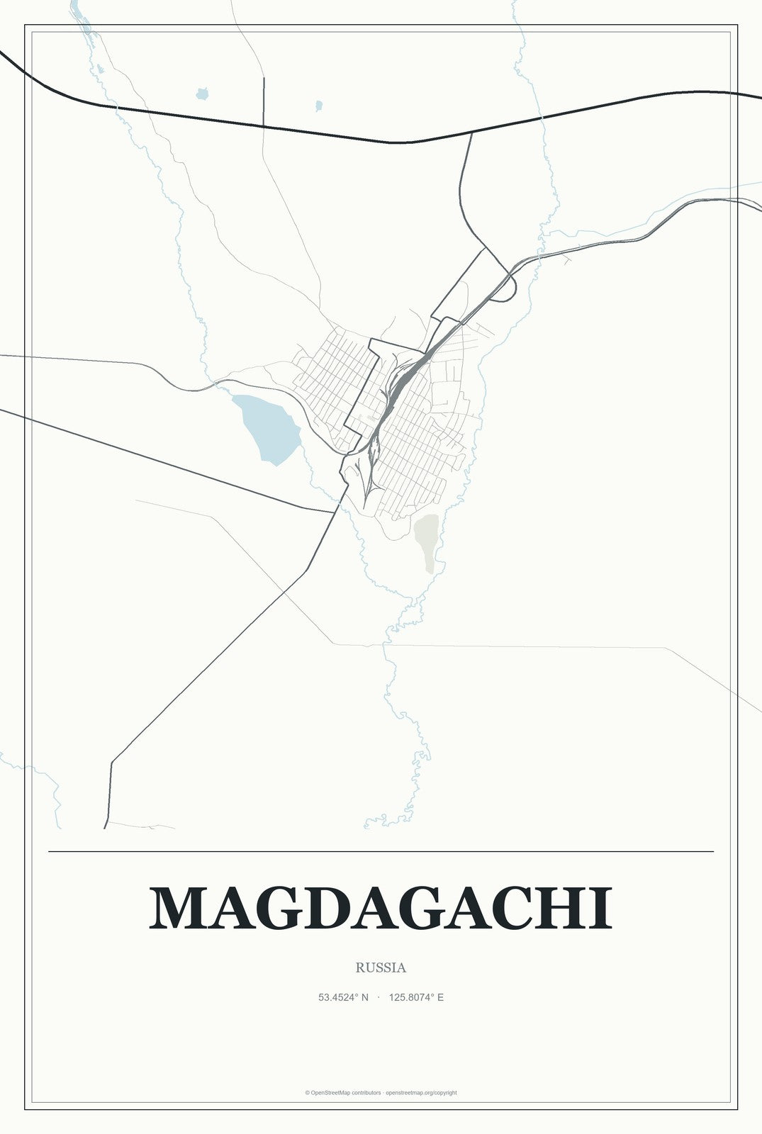 Magdagachi, Russia City Map Aluminum Sign in Gallery Air style