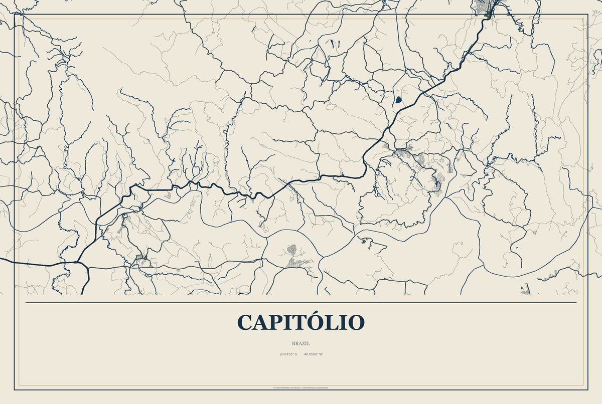 Capitólio, Brazil City Map Aluminum Sign in Coastal Cutout style