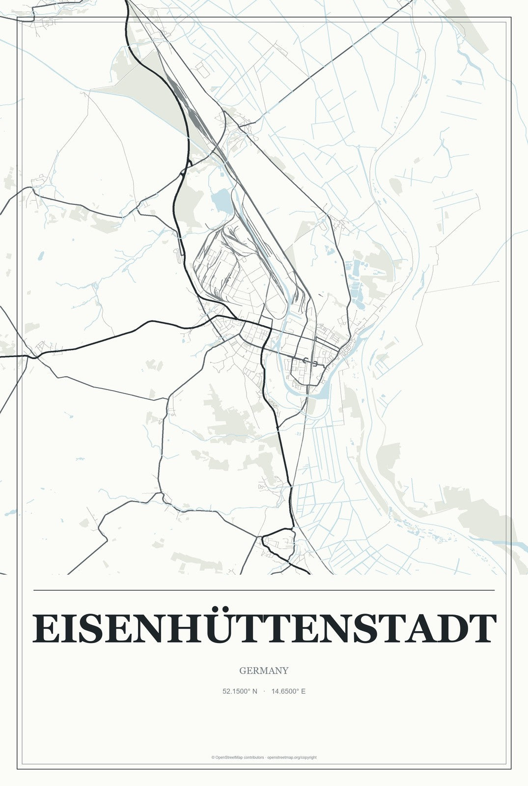 Eisenhüttenstadt, Germany City Map Aluminum Sign in Gallery Air style